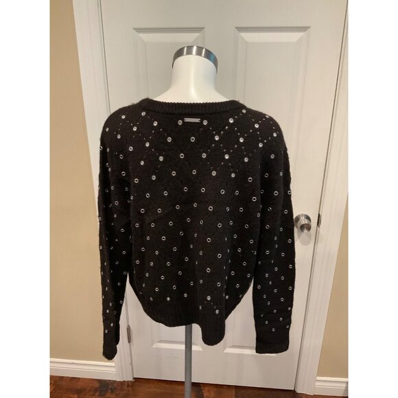 Michael Kors Black 100% Wool Sweater W/ Silver Metal Rings, Size large - Picture 6 of 8